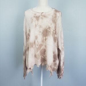 TALULAH Tie Dye Knit Frayed Hem Oversized Sweater Gremlincore Grunge Sz S Tan
